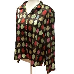 Alfred Dunner Womens 18P Petite Long Sleeve Button Down Polka Dot Silky Blouse